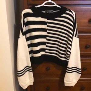 Cropped black and white striped sweater